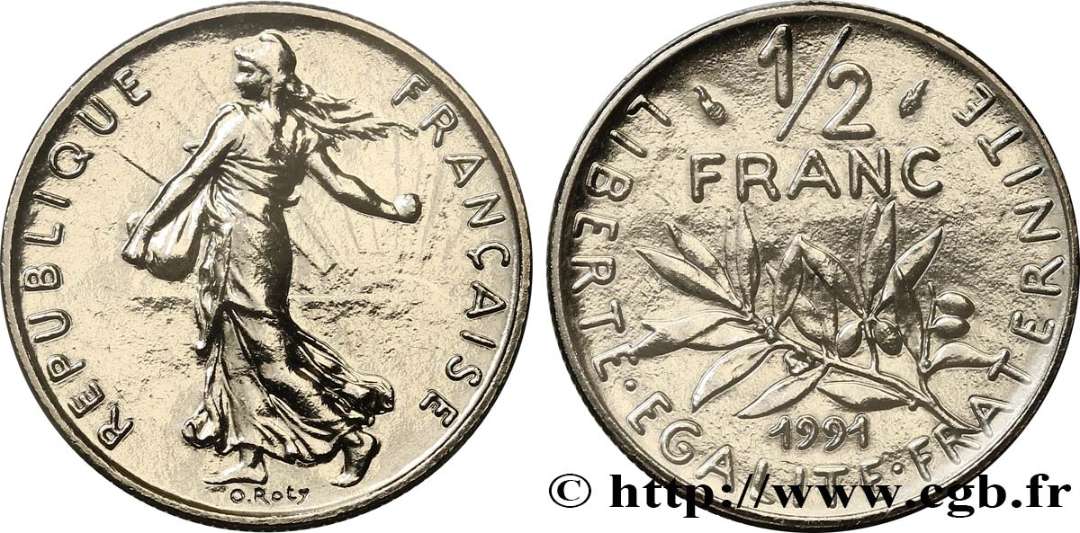 1/2 franc Semeuse, Brillant Universel, frappe médaille 1991 Pessac F.198/31 MS 