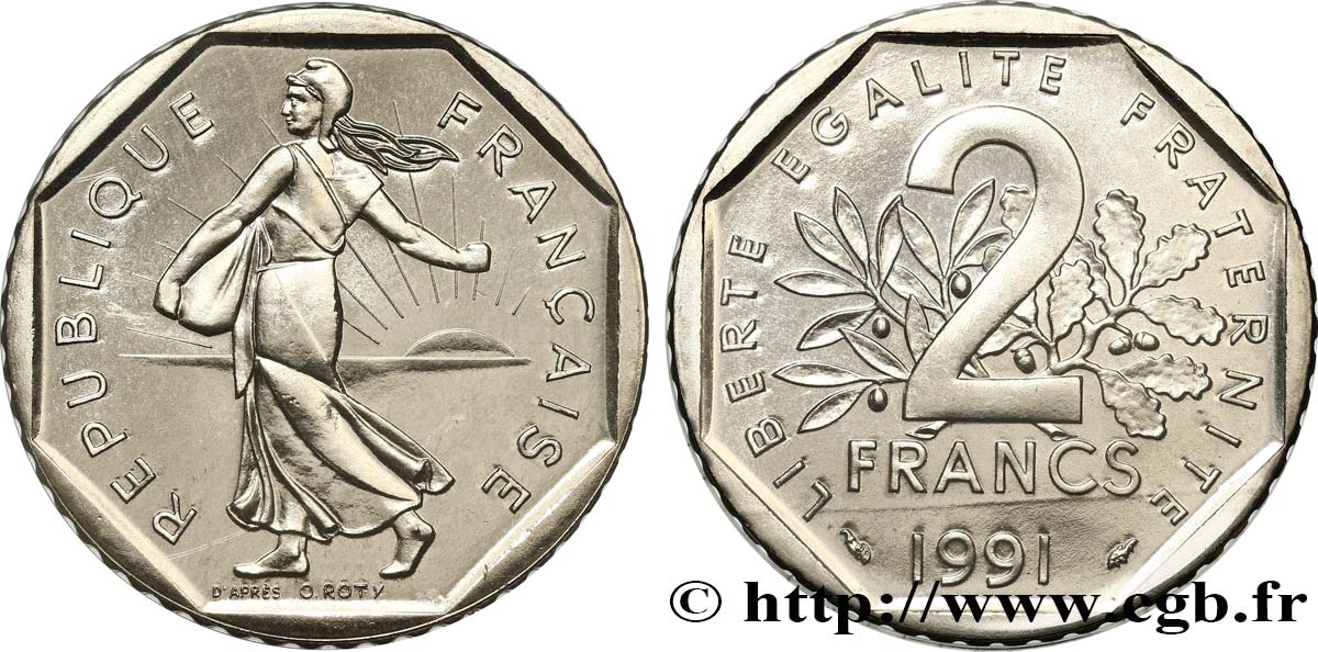 2 francs Semeuse, nickel, Brillant Universel, frappe médaille 1991 Pessac F.272/16 ST 
