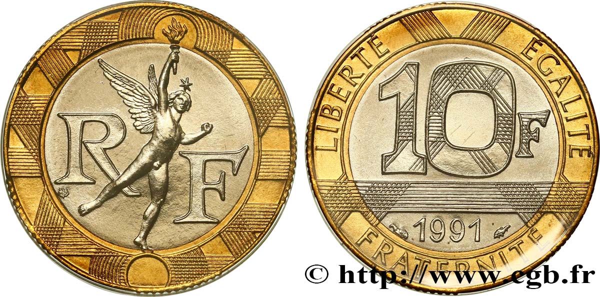 10 francs Génie de la Bastille, Brillant Universel, frappe médaille 1991 Pessac F.375/7 ST 