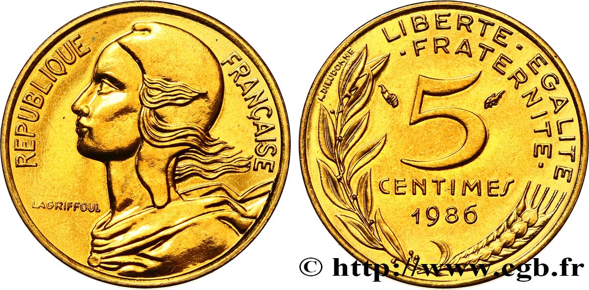 5 centimes Marianne, Brillant Universel 1986 Pessac F.125/22 MS 