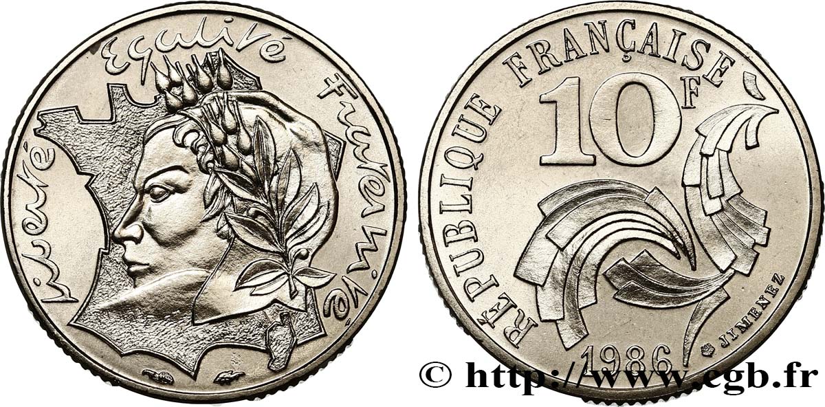 10 francs Jimenez, Brillant Universel 1986  F.373/2 MS 