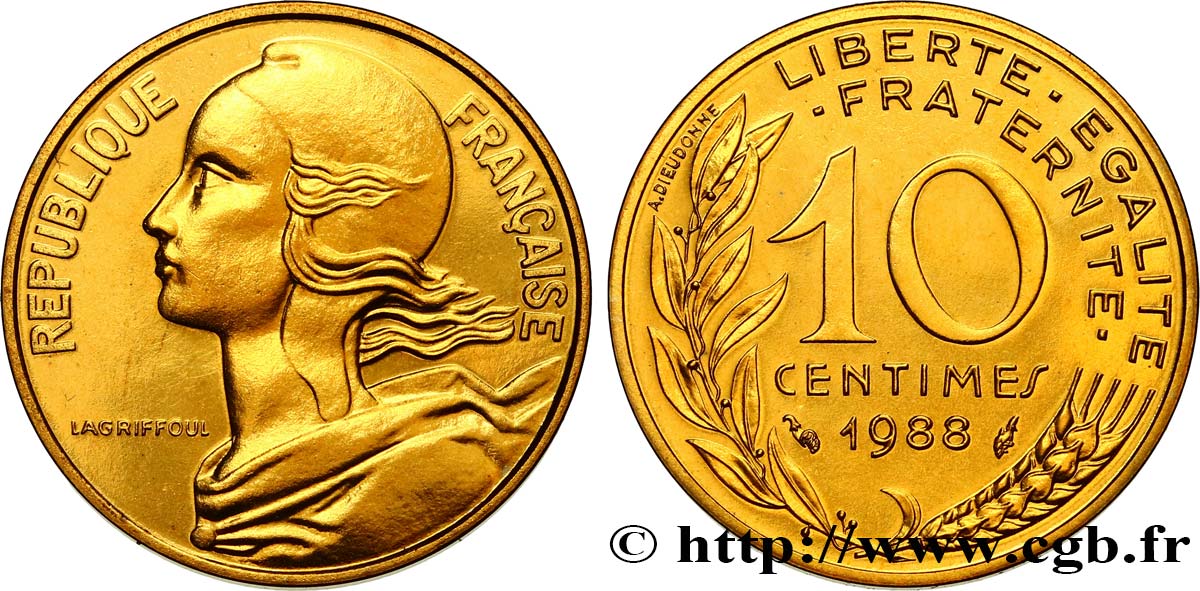 10 centimes Marianne, Brillant Universel 1988 Pessac F.144/28 MS 