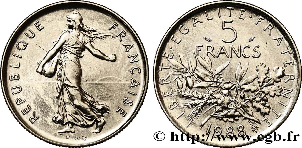 5 francs Semeuse, nickel, Brillant Universel 1988 Pessac F.341/20 ST 