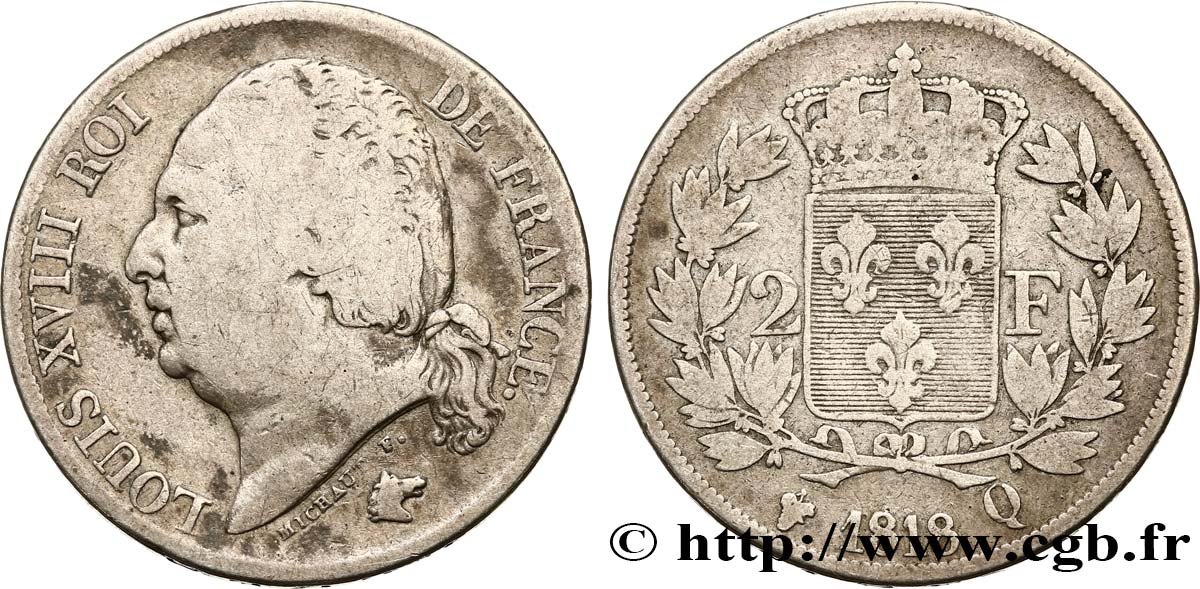 2 francs Louis XVIII 1818 Perpignan F.257/21 F14 