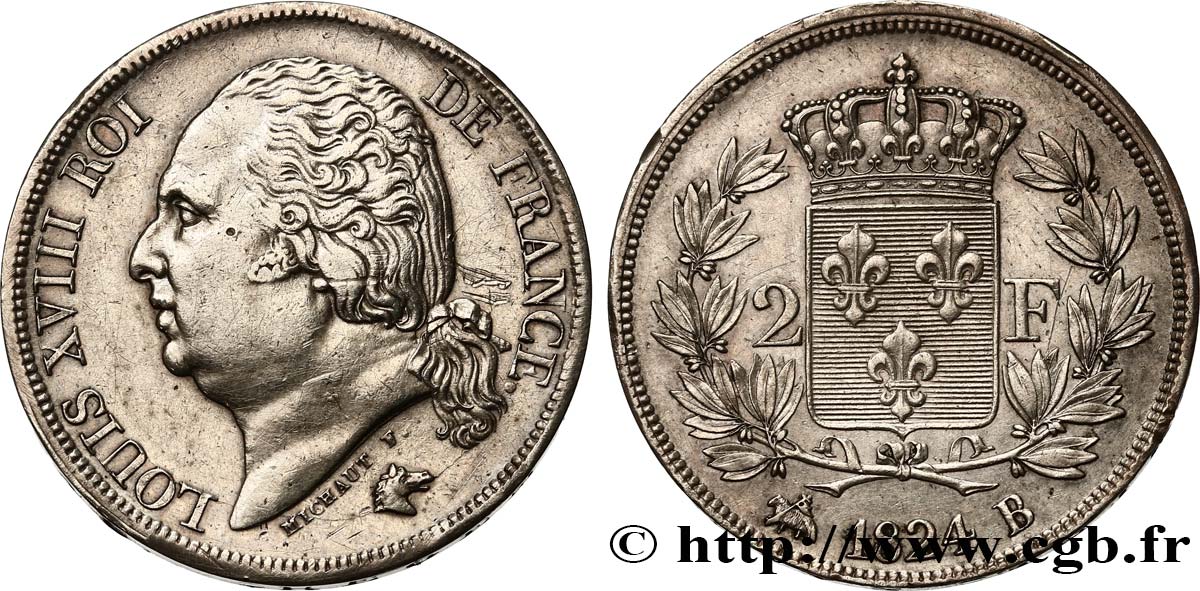 2 francs Louis XVIII 1824 Rouen F.257/52 fVZ 