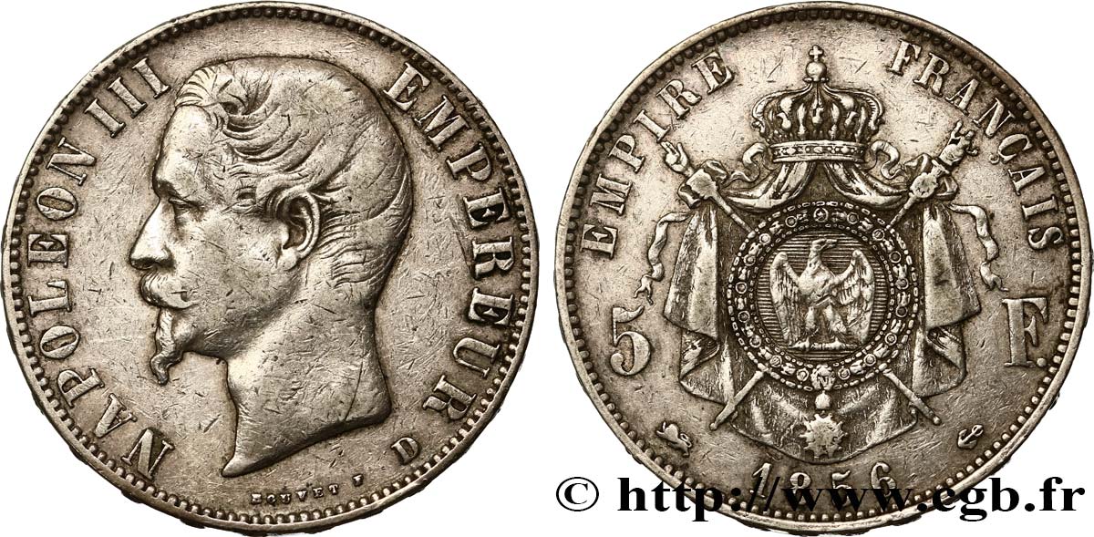5 francs Napoléon III, tête nue 1856 Lyon F.330/9 MBC40 