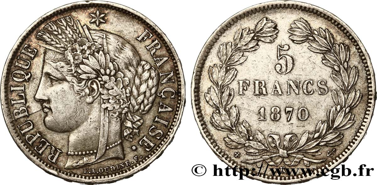 5 francs Cérès, sans légende 1870 Bordeaux F.332/2 MBC48 