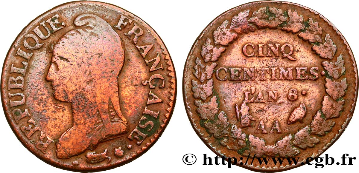 Cinq centimes Dupré, grand module 1800 Metz F.115/102 TB25 