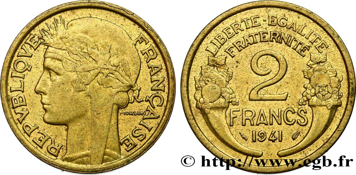 2 francs Morlon 1941  F.268/14 AU50 