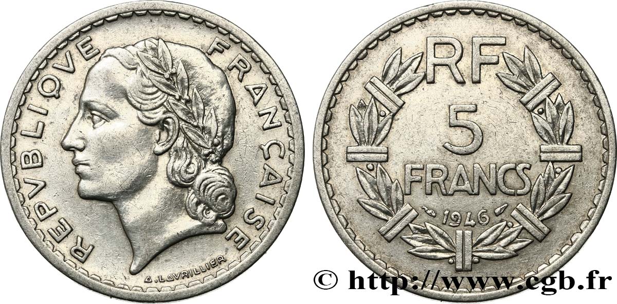 5 francs Lavrillier, aluminium 1946  F.339/6 XF 