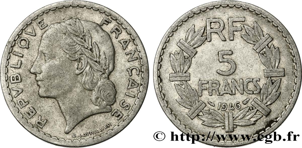 5 francs Lavrillier, aluminium 1946 Beaumont-Le-Roger F.339/7 BC35 