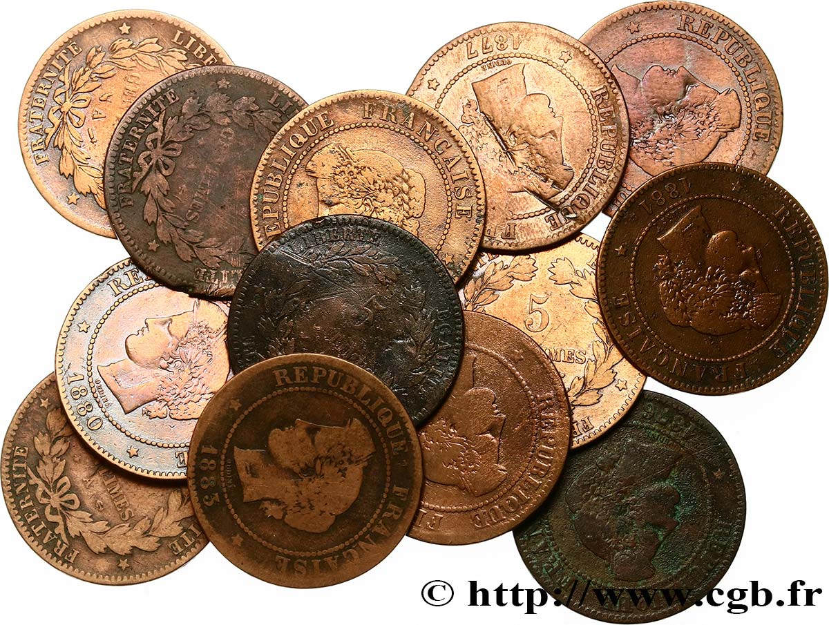 Lot de 13 pièces de 5 centimes Cérès n.d. s.l. F.118/1 B/MB 