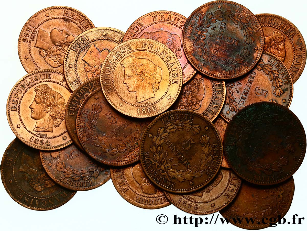 Lot de 19 pièces de 5 centimes Cérès n.d. s.l. F.118/24 B/BB 