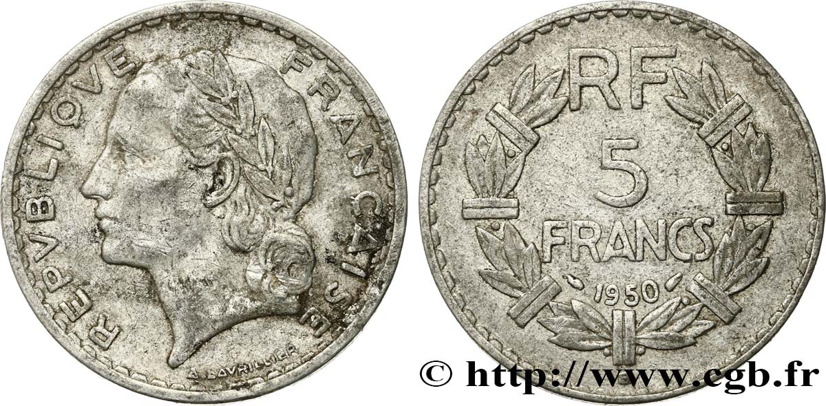 5 francs Lavrillier, aluminium 1950 Beaumont-Le-Roger F.339/21 BC35 