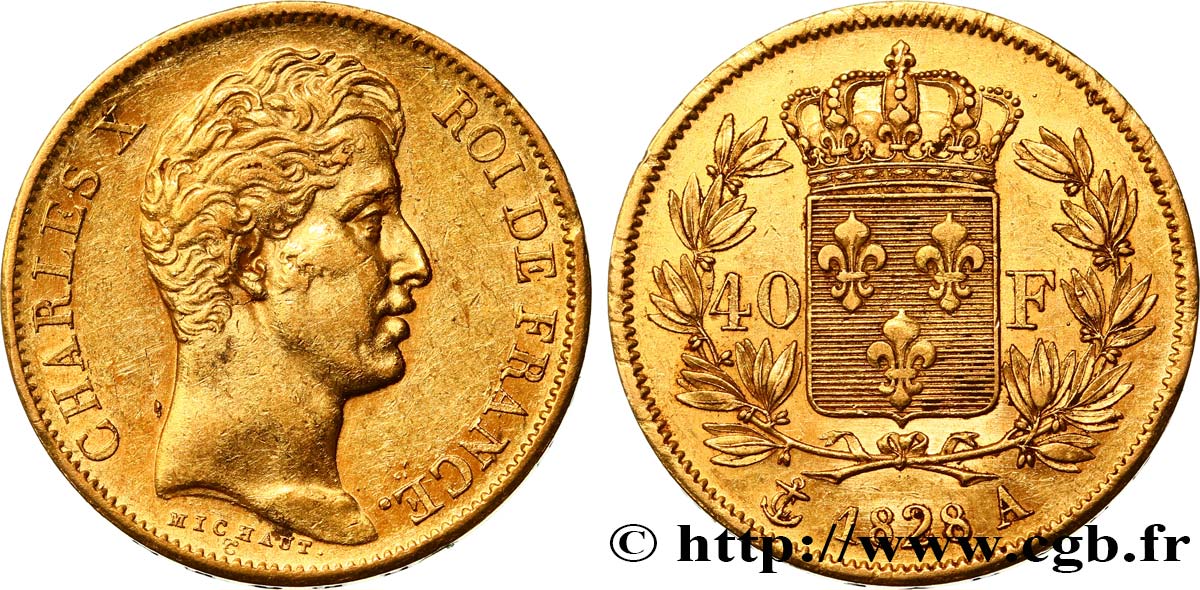40 francs or Charles X, 2e type 1828 Paris F.544/3 MBC48 