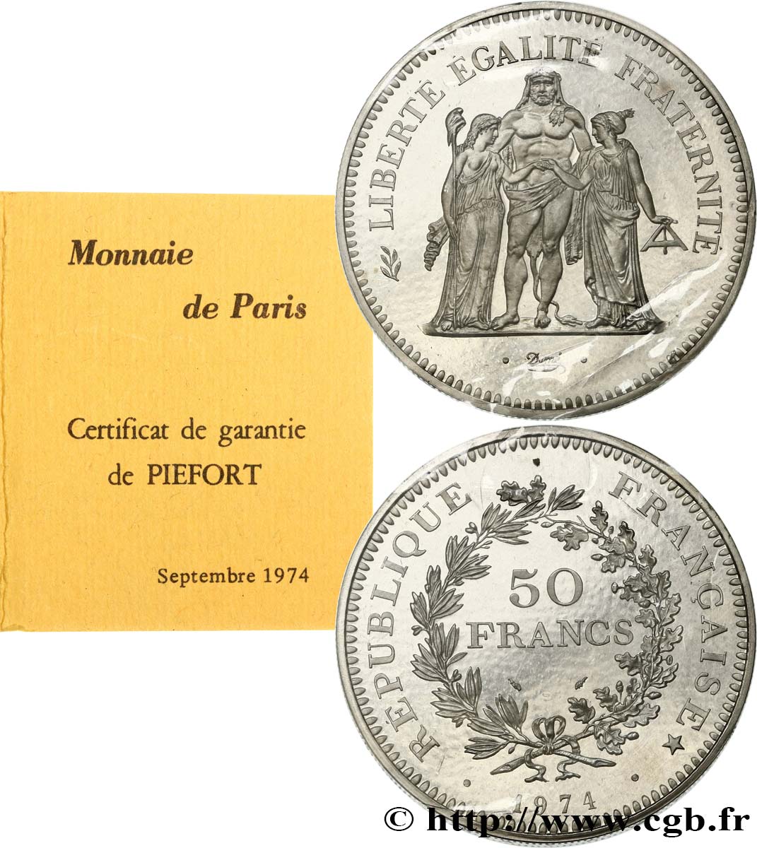 Piéfort argent de 50 francs Hercule  1974 Pessac GEM.223 P1 MS 
