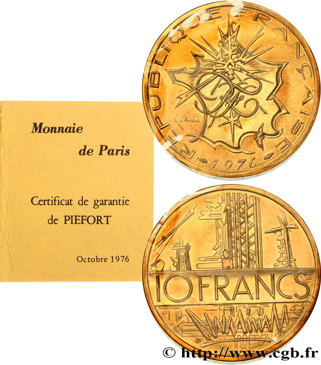 Piéfort Cu-Ni-Al de 10 francs Mathieu, tranche B 1976 Pessac F.365/4P MS 