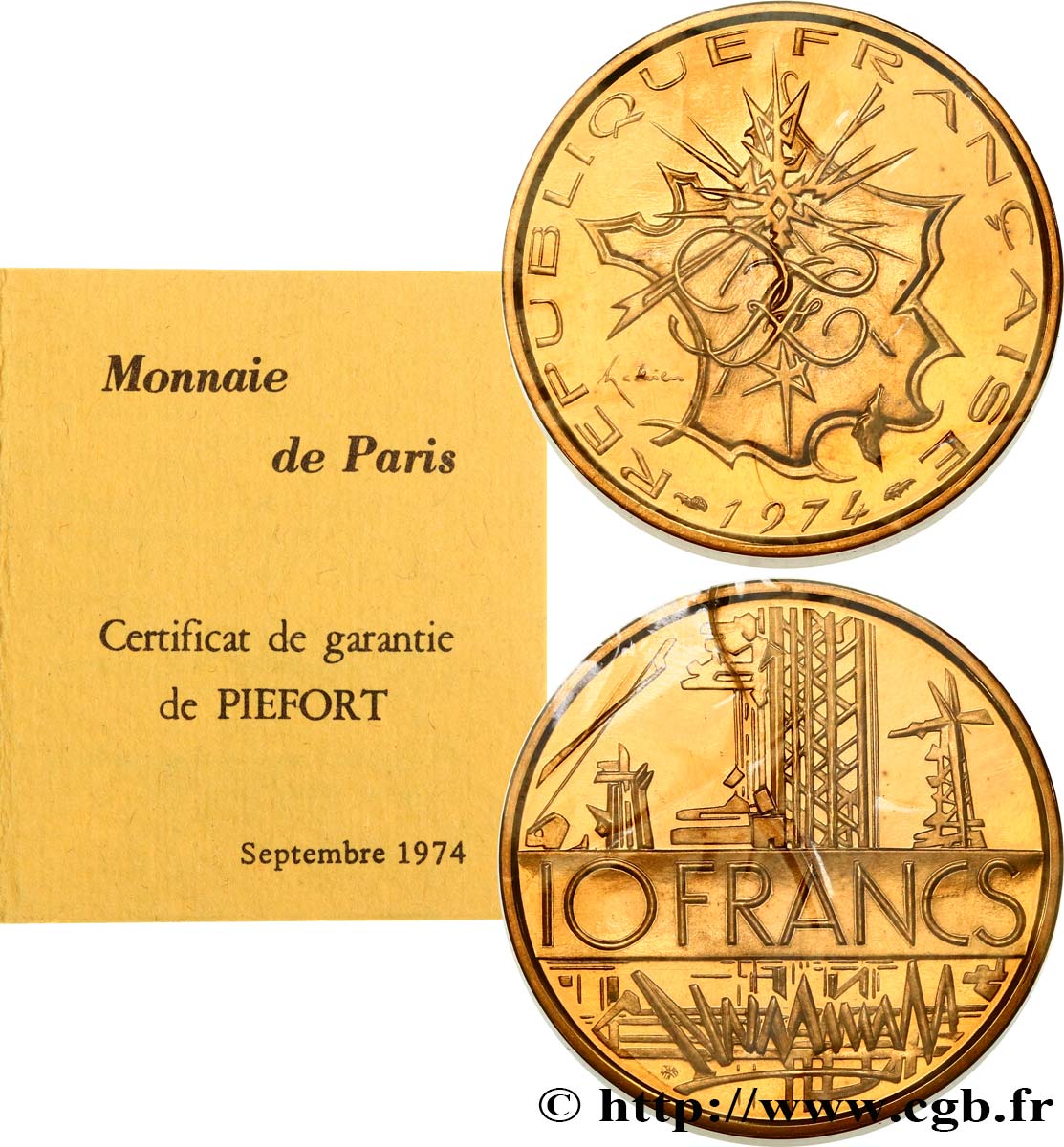 Piéfort Cu-Ni-Al de 10 francs Mathieu 1974 Pessac F.365/2P MS 