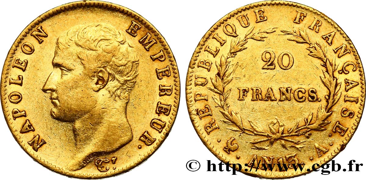 20 francs or Napoléon tête nue, Calendrier révolutionnaire 1805 Paris F.512/1 SS48 