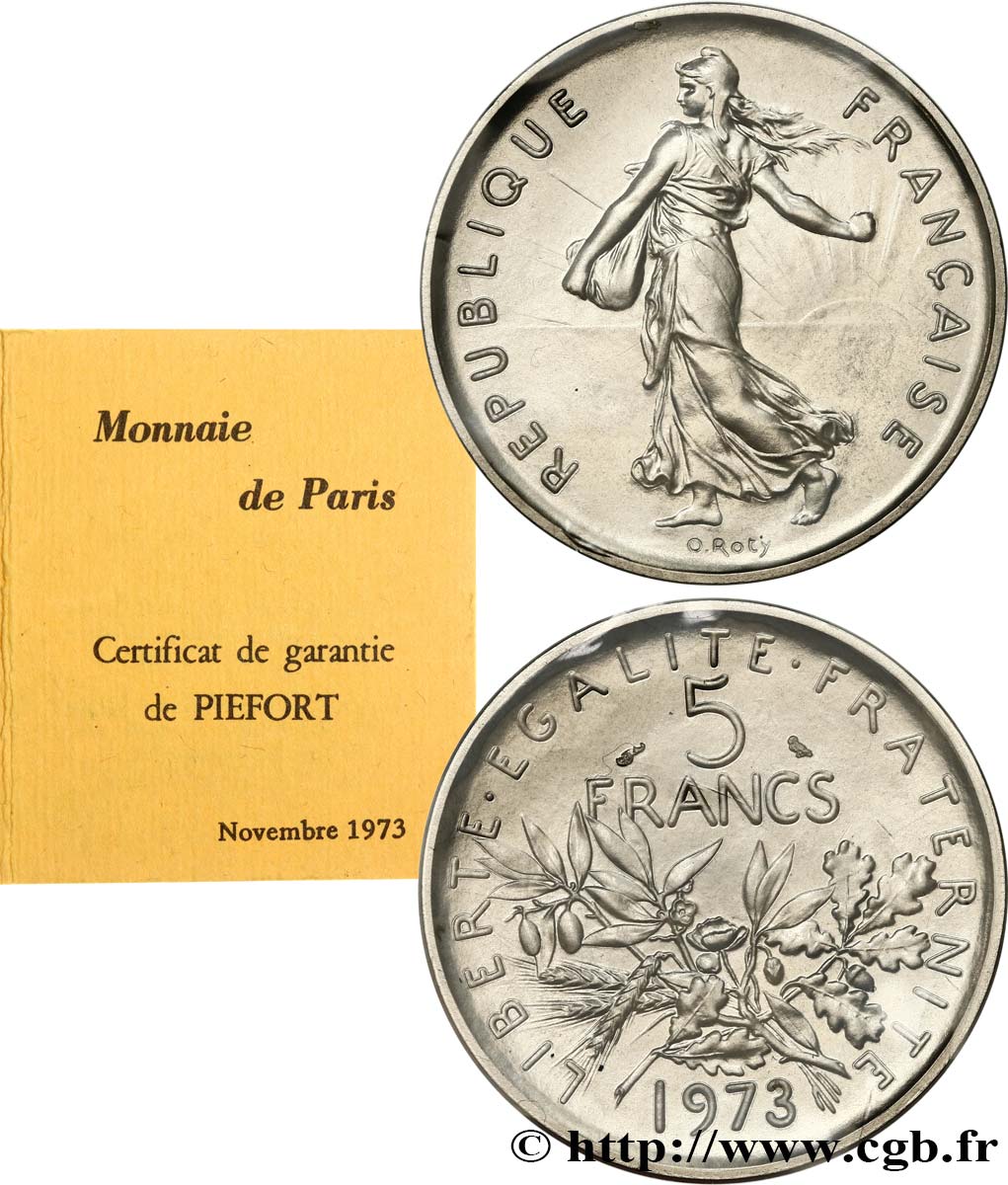 Piéfort Cu-Ni de 5 francs Semeuse 1973 Paris F.341/5P ST 