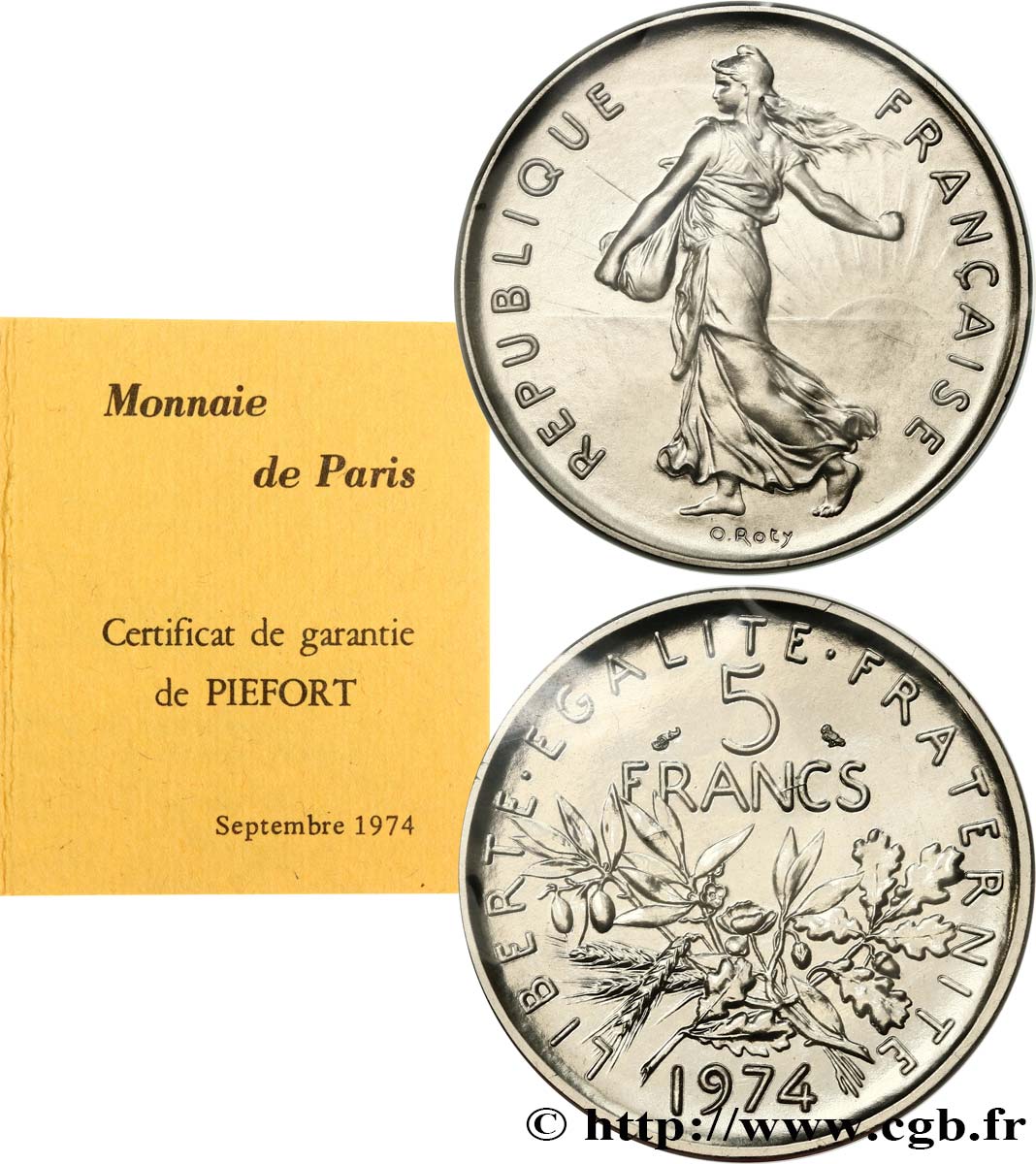 Piéfort Cu-Ni de 5 francs Semeuse 1974 Pessac F.341/6P MS 