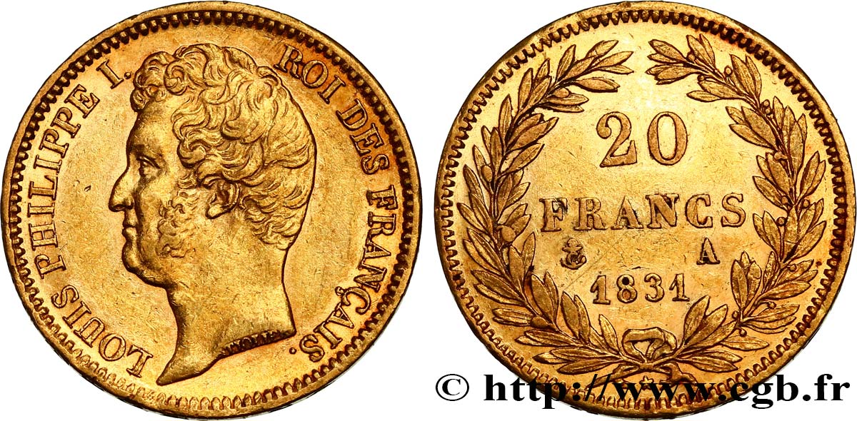 20 francs or Louis-Philippe, Tiolier, tranche inscrite en creux 1831 Paris F.524/2 BB50 
