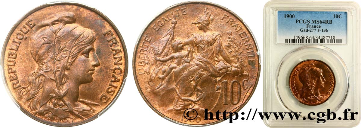 10 centimes Daniel-Dupuis 1900  F.136/8 fST64 PCGS
