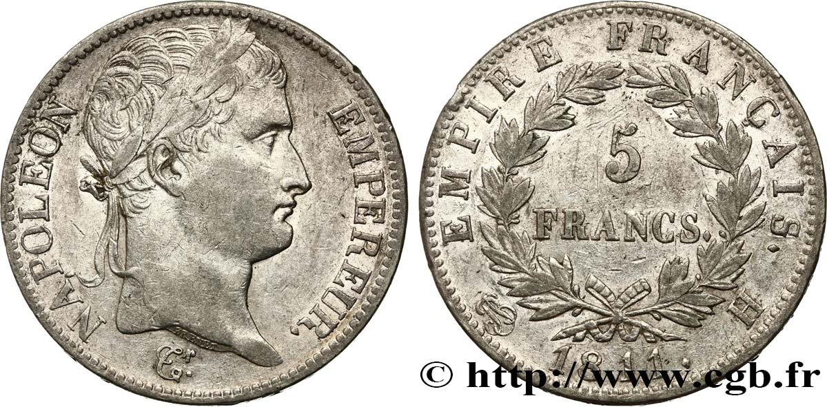 5 francs Napoléon Empereur, Empire français 1811 La Rochelle F.307/31 XF45 