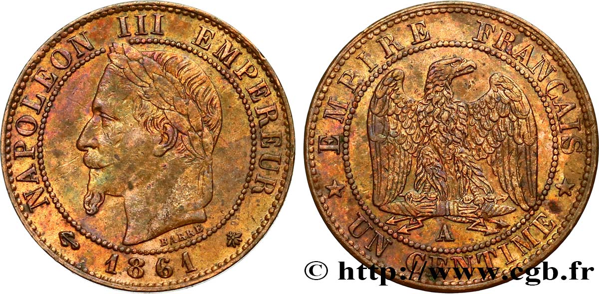 Un centime Napoléon III, tête laurée 1861 Paris F.103/1 TTB50 
