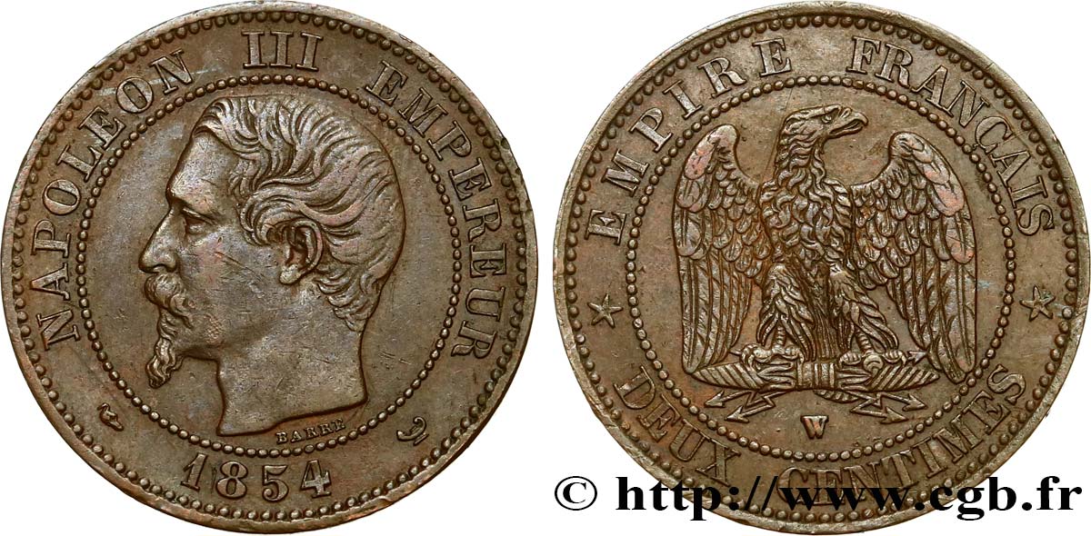Deux centimes Napoléon III, tête nue 1854 Lille F.107/18 SS48 