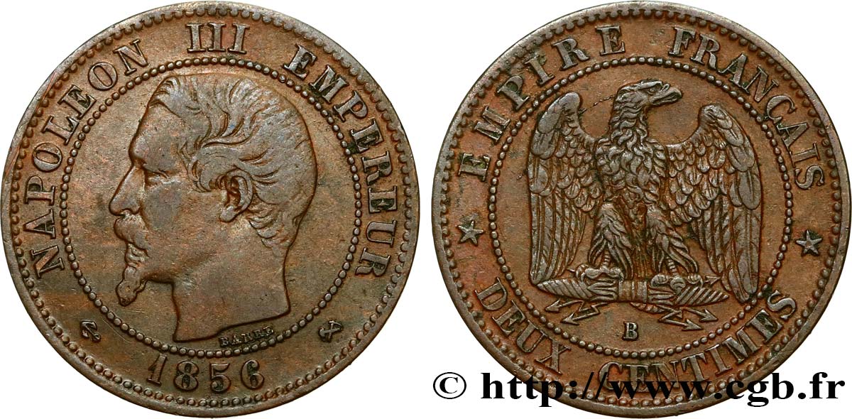 Deux centimes Napoléon III, tête nue 1856 Rouen F.107/39 MBC40 