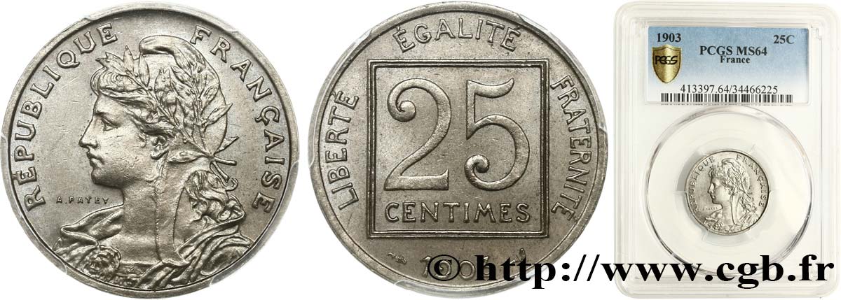 25 centimes Patey, 1er type 1903  F.168/3 SPL64 PCGS