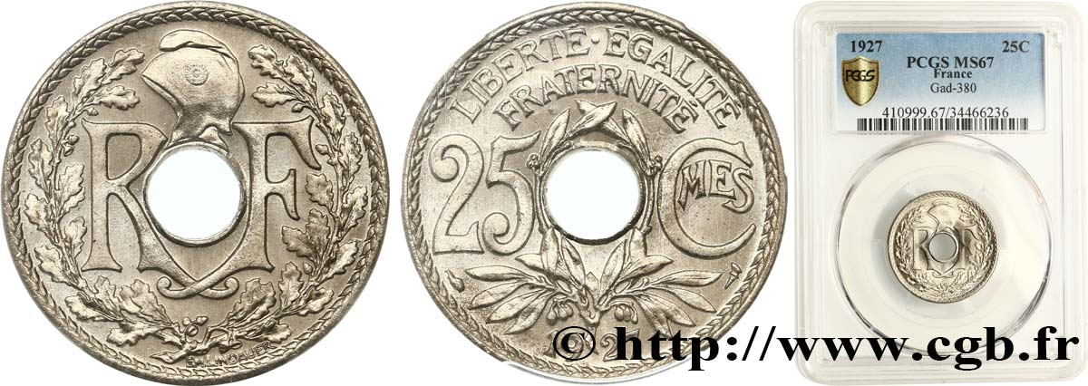 25 centimes Lindauer 1927  F.171/11 FDC67 PCGS