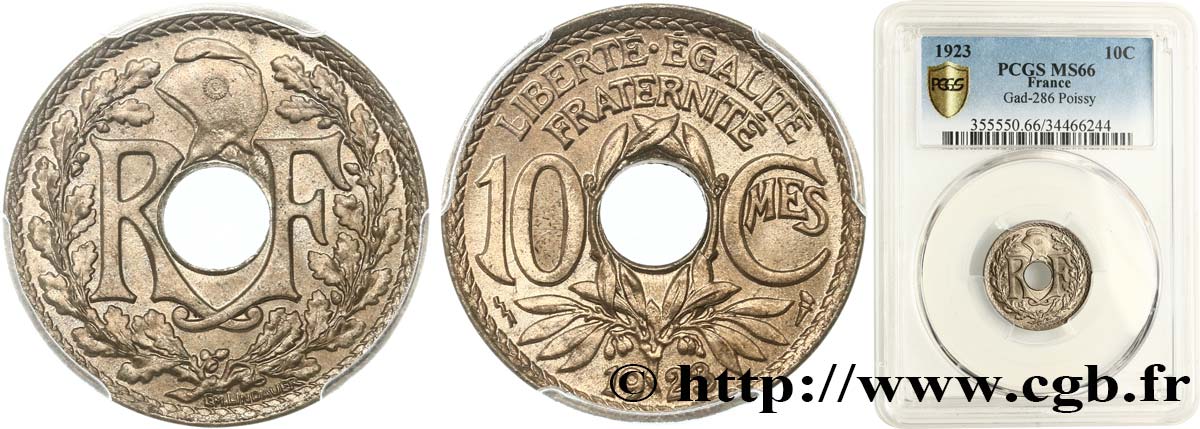 10 centimes Lindauer 1923 Poissy F.138/9 MS66 PCGS
