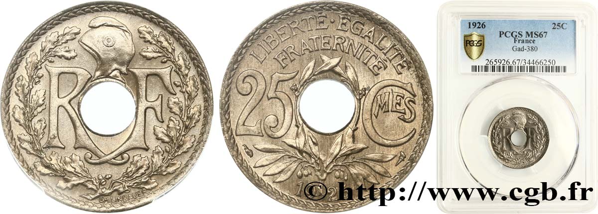 25 centimes Lindauer 1926  F.171/10 ST67 PCGS