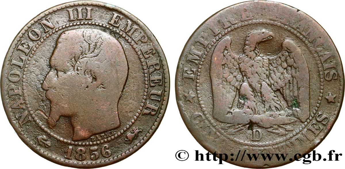 Cinq centimes Napoléon III, tête nue 1856 Lyon F.116/33 SGE10 