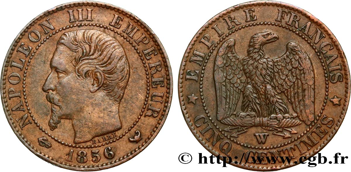 Cinq centimes Napoléon III, tête nue 1856 Lille F.116/36 BB48 