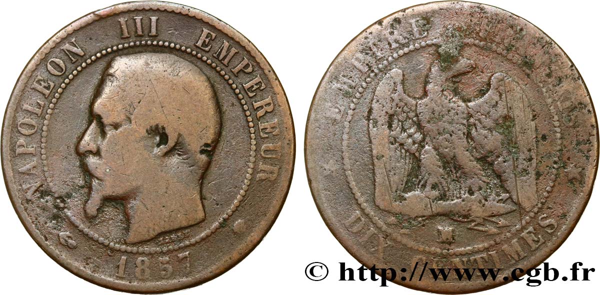 Dix centimes Napoléon III, tête nue 1857 Marseille F.133/45 B8 