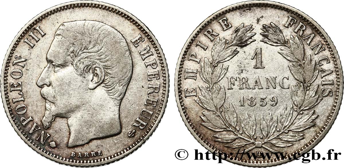 1 franc Napoléon III, tête nue  1859 Strasbourg F.214/13 MBC40 