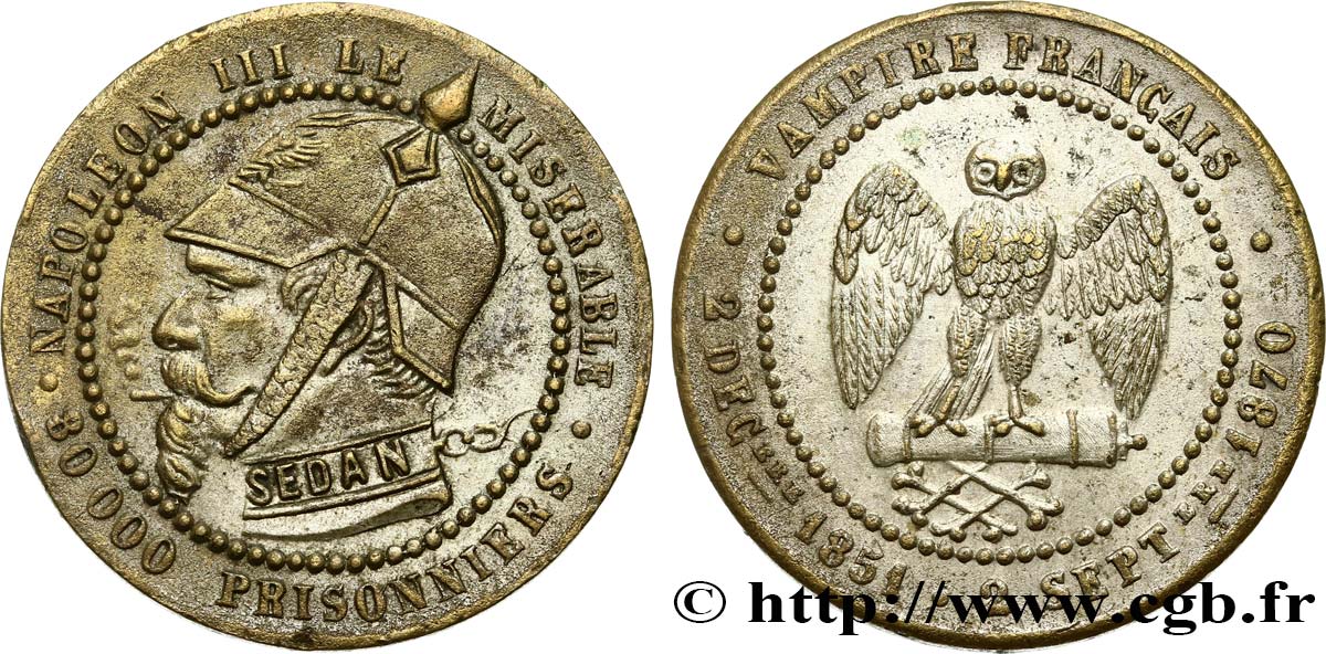Monnaie satirique Br 25, module de Cinq centimes 1870  Coll.44  AU 
