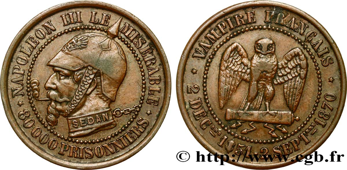 Monnaie satirique Br 27, module de Cinq centimes 1870 s.l. Coll.43  XF 