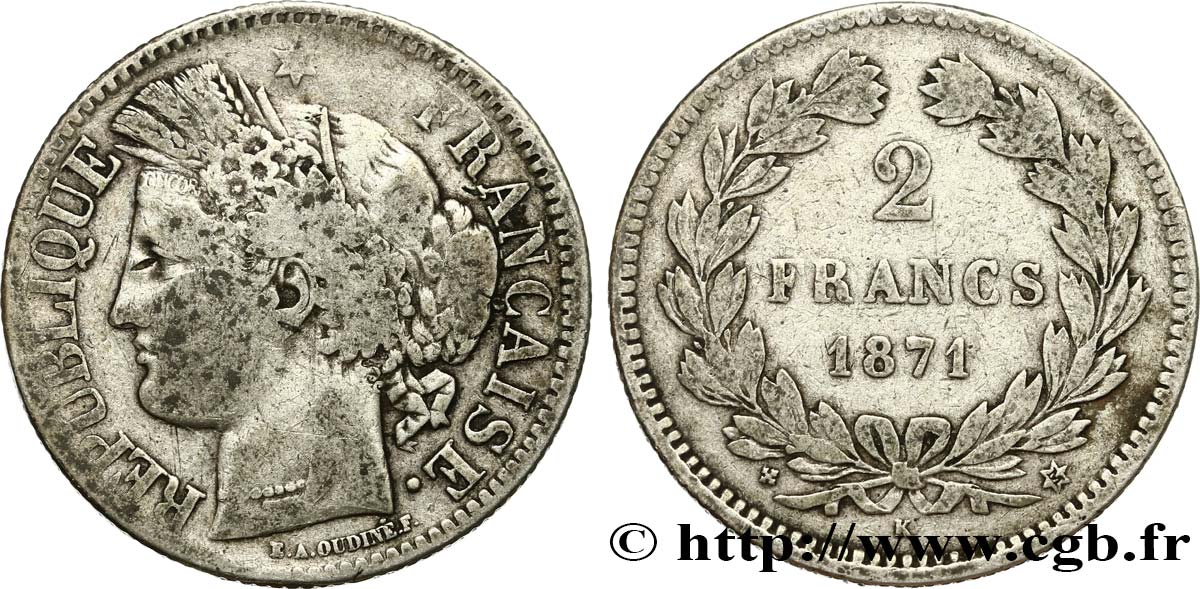 2 francs Cérès, sans légende 1871 Bordeaux F.264/4 TB30 