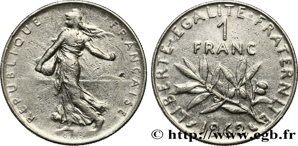 1 franc Semeuse, nickel 1962 Paris F.226/7 TB 
