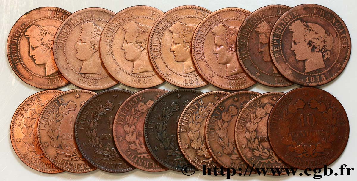 Lot de 16 pièces de 10 centimes Cérès n.d. s.l. F.135/ VG/XF 