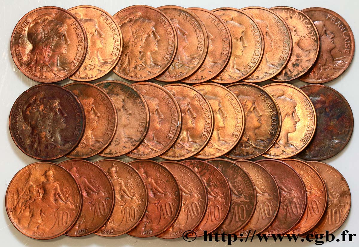 Lot de 29 pièces de 10 centimes Daniel-Dupuis 1907  F.136/5-7-8-10 RC/MBC 