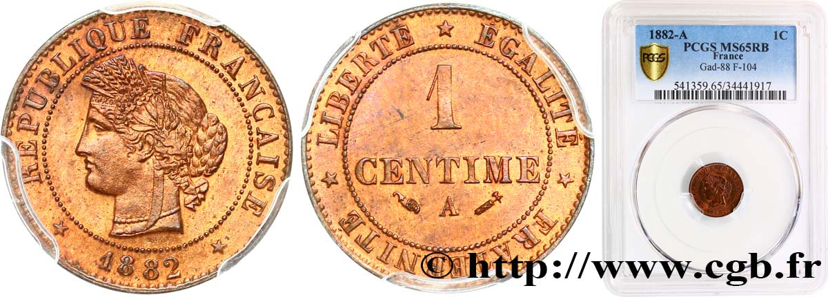 1 centime Cérès 1882 Paris F.104/10 FDC65 PCGS
