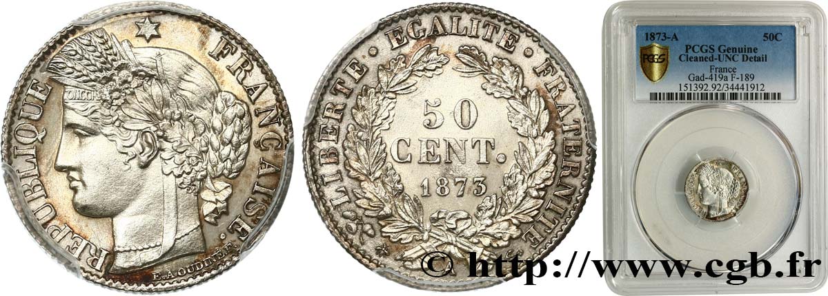 50 centimes Cérès, IIIe République 1873 Paris F.189/5 FDC PCGS