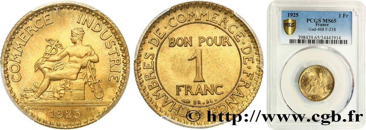 1 franc Chambres de Commerce 1925 Paris F.218/7 FDC65 PCGS