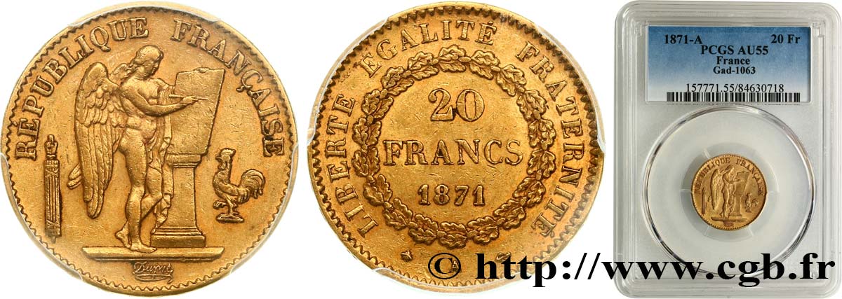 20 francs or Génie, IIIe République 1871 Paris F.533/1 VZ55 PCGS