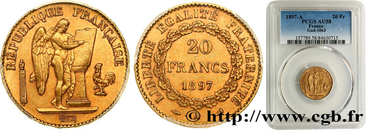 20 francs or Génie, Troisième République 1897 Paris F.533/22 AU58 PCGS